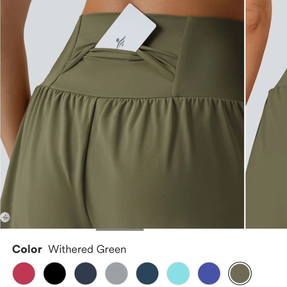 🪅Halara High Waist Dbl Layer Athletic Short SoftlyZero XL olive green 5” inseam - Picture 3 of 6